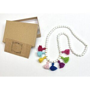 SOUL SISTERS 31" White Faceted Beaded Multi-Color Tasseled Boho NECKLACE EUC